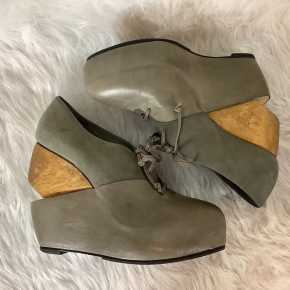 Allsaints Gray Graphite Bura Platform Oxford Wooden Wedge Heels EU 38 - Picture 6 of 9